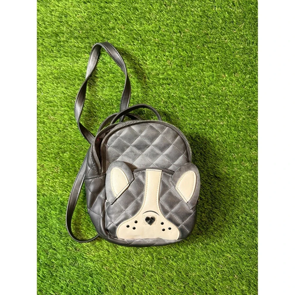 Betsey Johnson Quilted French‎ Bulldog Mini Backpack Black Faux Leather